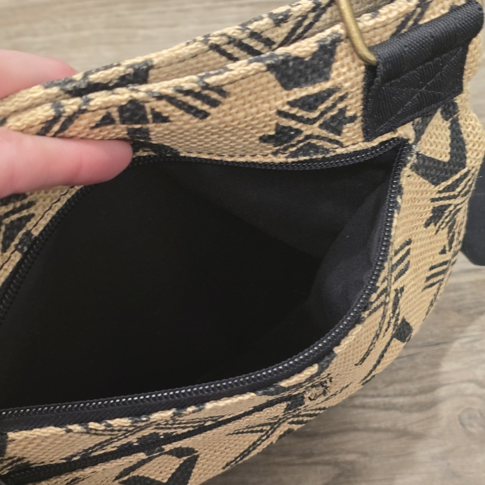 Dakine‎ Vintage Tan/Black Aztec Design Burlap Crossbody Bag Tote - Picture 3 of 7